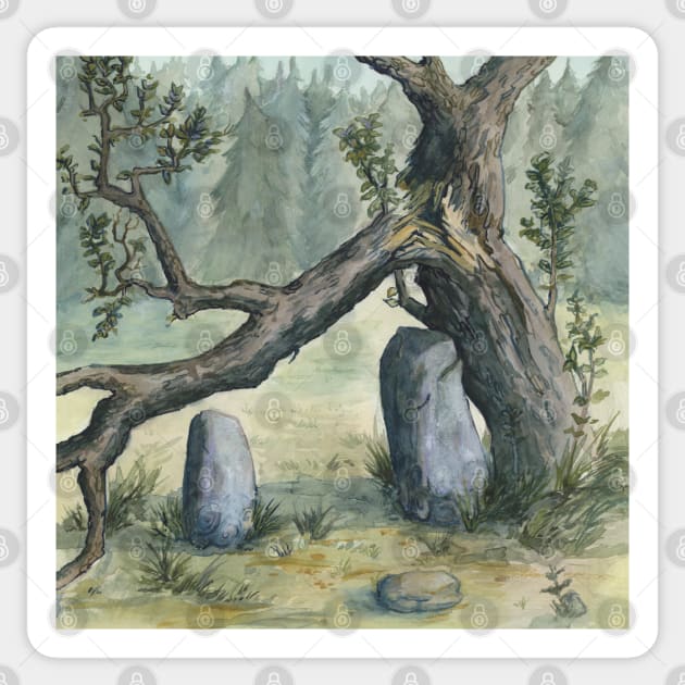 two ancient stones illustration - traditional watercolor painting Sticker by Karolina Studena-art